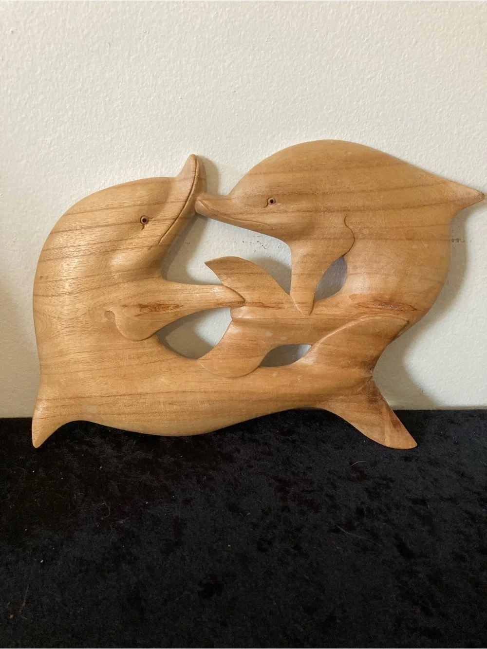 Carved Wooden Dolphin Wall Art - Natural Wood Tone